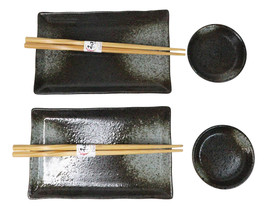Hakumu Grey Porcelain Sushi Plates Sauce Dishes Chopsticks Dinnerware Se... - $558.55 MXN