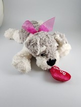Kellytoy Puppy Dog 14” Plush Stuffed Animal Love Heart Gray/White Pink Bow - £9.73 GBP