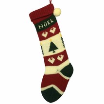 Noel Christmas Knit Stocking Red Green White Acrylic Stripe Pom Pom New 23&quot; - £10.97 GBP