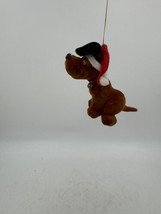 Vintage Felt Covered Brown Dog Wearing Santa Hat &amp; Bell Collar Christmad Ornamen - $11.30