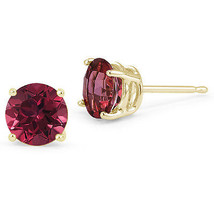 0.20 - 4.00 Carat 14K Solid Yellow Gold Ruby Round Shape Stud Earrings Push Back - £17.79 GBP