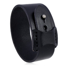 Modyle Fashion Wide Genuine Leather Bracelet Brown Black Wide Cuff Bracelets Ban - $14.28