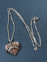 Silvertone Chain w Pink Rhinestone Encrusted Heart &amp; NURSE Banner Pendant Neckla - £10.46 GBP