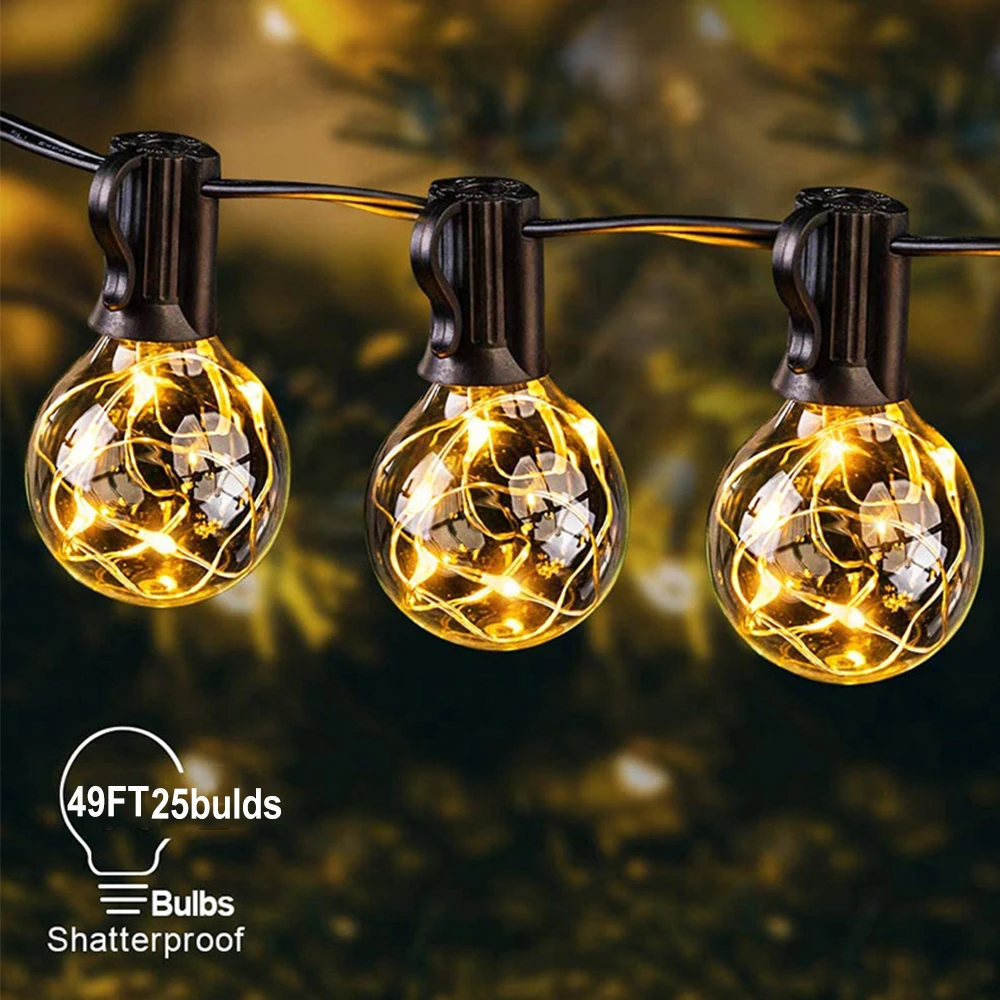 G40 Christmas Decoration Globe Light String 15M 25 Bulbs Outdoor Garden Lights f - £133.21 GBP