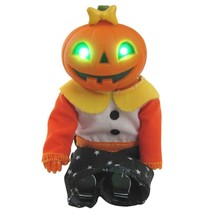 VTG Pumpkin Doll Figure Halloween 5&quot; Seasonal Visions Lighted Eyes Musical Sound - £21.61 GBP