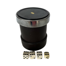 Vintage Black Round Dice Cup LUCKICUP Oakland Calif Ribbed Interior w 4 ... - £23.69 GBP