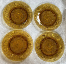 Set of 4 Vintage Tiara Amber Gold Sandwich Glass Salad Mint Plate 8 1/4” - £31.62 GBP