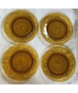 Set of 4 Vintage Tiara Amber Gold Sandwich Glass Salad Mint Plate 8 1/4” - £31.63 GBP