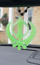 Acrylic Green Punjabi Sikh Large Khanda Stunning Pendant for Car Rear Mirror - £9.95 GBP