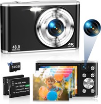 4K Digital Camera, 48Mp Autofocus Compact Kids Camera With Dual Camera,, Black - £68.32 GBP