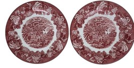Two Vintage Enoch Woods Sons English Scenery Pink Red Transferware Dinner Plates - £14.71 GBP