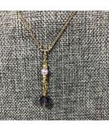 1928 Purple Beads Dangle Gold Tone Chain Necklace 18in Elegant Minimalist - $9.80