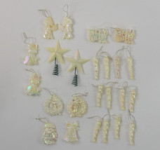 24 Christmas Ornaments Hard Plastic Iridescent Yellow/Gold Mixed - £10.41 GBP