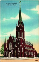 Belleville Illinois IL St Peter&#39;s Cathederal UNP Vtg LInen Postcard - £3.12 GBP