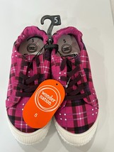 Wonder Nation Girls Pink Plaid Canvas Bump Toe Sneakers Shoes Size 5 Brand New - £7.77 GBP