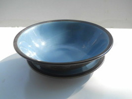 Vintage Bowl &amp; Saucer Set Porcelain Hand Painted Blue / Brown - £13.17 GBP