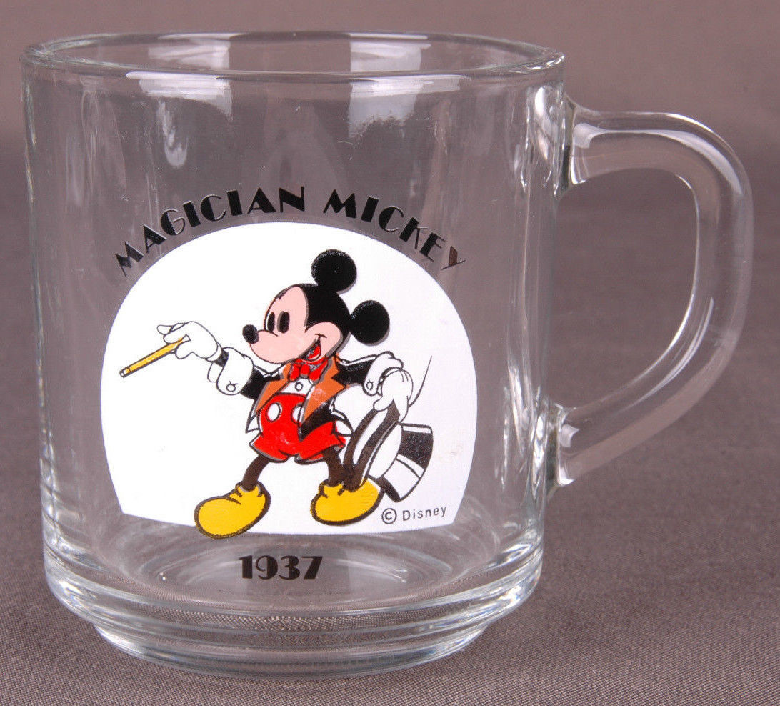 Vtg ANCHOR HOCKING DISNEY-MAGICIAN MICKEY 1937-GLASS MUG-MICKEY MOUSE-Cup- - $9.49