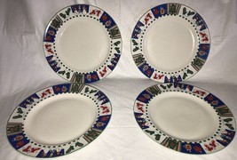 Vtg 1998 Ro Gregg &quot;WELCOME WINTER&quot; 4pc Stoneware Dinner Plates Christmas... - £19.91 GBP