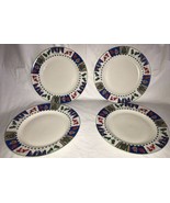 Vtg 1998 Ro Gregg &quot;WELCOME WINTER&quot; 4pc Stoneware Dinner Plates Christmas... - $24.99