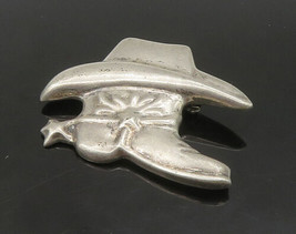 MEXICO 925 Sterling Silver - Vintage Cowboy Boot &amp; Hat Motif Brooch Pin ... - £65.04 GBP