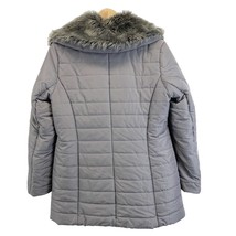 Steve Madden Womens L Puffer Jacket Gray Removable Faux Fur Peter Pan Collar  - £46.15 GBP