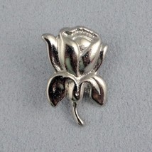 Silver Tone Rose? Tulip? Flower Brooch Lapel Hat Pin Shiny Metal Fashion 1&quot; long - £4.98 GBP