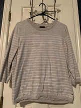 Vintage EDDIE BAUER Size XL Gray Striped 3/4 Sleeve Knit Top - £5.58 GBP