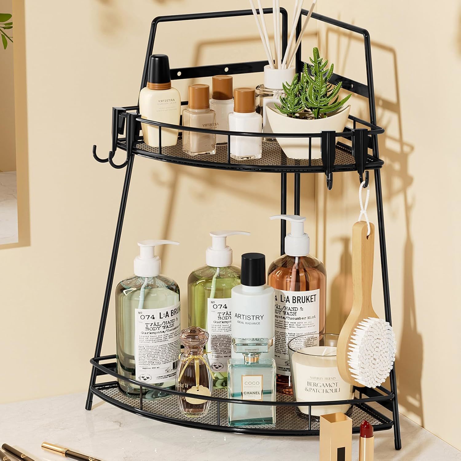 Vitviti 2 Tier Corner Bathroom Counter Organizer, Metal Bathroom, Black - $39.99