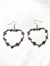 Heart Barb Wire / Barbed Wire With Roses Dangling Hoop Rustic Cowgirl Earrings - £7.98 GBP