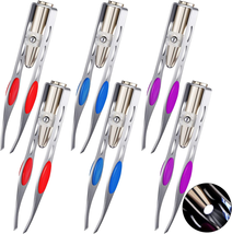 6 Pcs Light Tweezers Stainless Steel Tweezers with LED Light, Makeup Eyelash Eye - £15.63 GBP