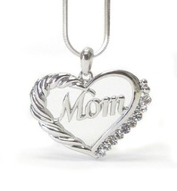 MOM Crystal Heart Pendant Necklace White Gold - £10.55 GBP