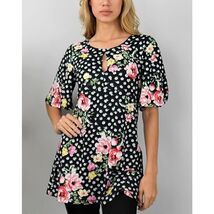 Blue &amp; Orange Floral Keyhole Accent Boatneck Tunic - $11.88