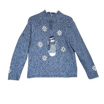 Timberlea Women&#39;s L Winter Snowman Blue Knit Sweater 1/4 Zip Pullover Sn... - $24.19