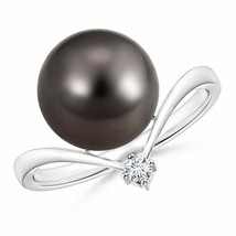 ANGARA Tahitian Pearl Chevron Ring with Diamond in 14K Gold (Grade-AAA, Size-10) - £820.09 GBP