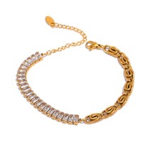 Yhpup Cubic Zirconia Chain Necklace Bracelet Set 316L Stainless Steel for Women  - £25.32 GBP