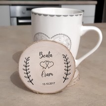 Custom Names and Date Engraved Wood Cute 4 Coaster Set.  - $30.00