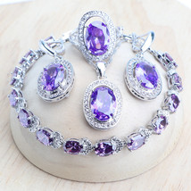 Silver 925 Purple Zircon Bridal Jewelry Sets Ladies Wedding Jewerly For Women Ea - £22.78 GBP