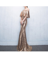 Off Shoulder Gold Sequin Dresses Women Plus Size Long Maxi Sequined Evening Gown - $139.99