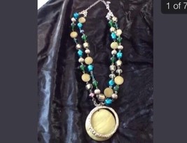 beach blue beaded necklace with medallion  - £19.74 GBP