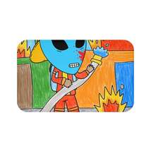 Fireman Fire Fighter Alien Blue Blood Visitor Hero Bath Mat - $51.40