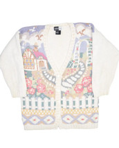 Beldoch Popper Cardigan Sweater Womens M Cottage Chunky Raime Knit V Neck - £26.70 GBP