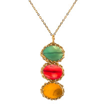 Jovial Trance Triple Multicolor Agate Brass Chain Necklace - £16.66 GBP