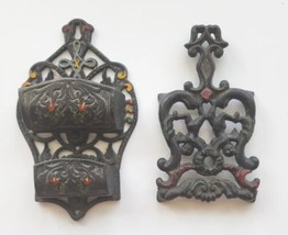 Vintage Wilton Cast Iron Hand Painted Wall Mount Match Safe Holder and Trivet - £23.59 GBP