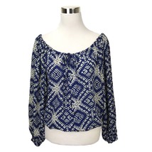 Olivaceous Top Peasant Blouse Womens Large Boho  Blue White Tie Front Bl... - €15,24 EUR