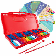 25 Notes Kids Glockenspiel Chromatic Metal Xylophone w/ 2 Mallets &amp; Red ... - £39.82 GBP