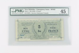 1943 Nuovo Hebrides 5 Franchi CXF-45 Emergenza Issue WWII Scelta Splendi... - $310.80