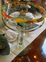 * Mexican Margarita Glass Hand Blown Made Multi Color Graffiti Rim Thick 6.5&quot; - £13.58 GBP