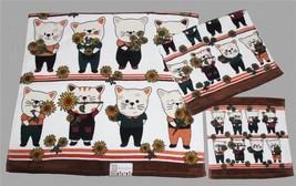 3Pc Kassafina LRG Adorable Kittens Cats in Clothes Holding Sunflowers Towel Set - £31.96 GBP