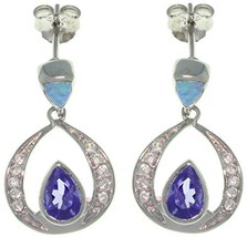 Jewelry Trends Sterling Silver Created Blue Opal with Clear and Purple C... - £59.94 GBP