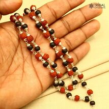 54 /108 beads925 solid silver Karungali and Rudraksha beads jaap mala ch612 - $182.15+